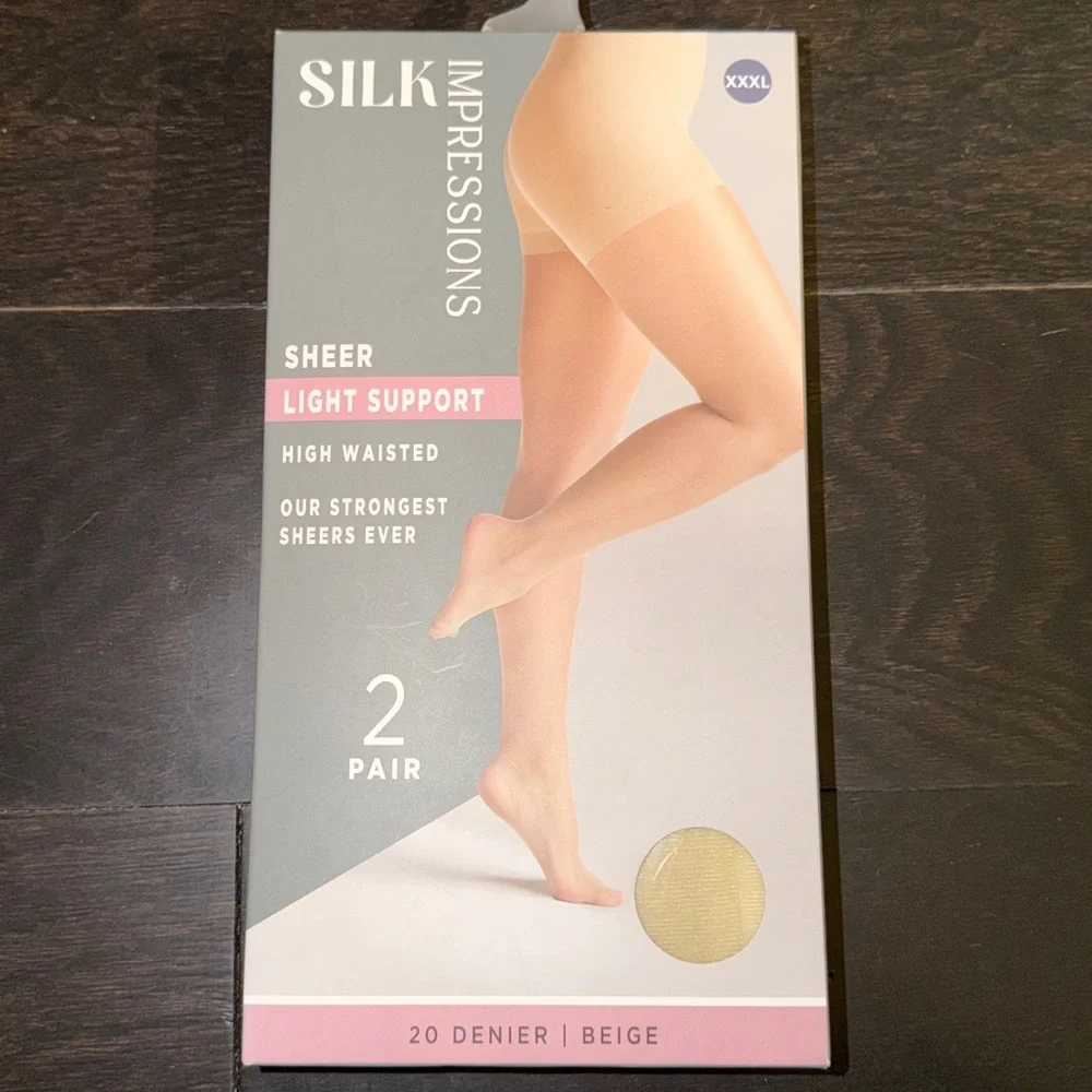 Silk Impressions 20 Denier Sheer Tights Control Top Pantyhose Size 3xl , 2-Pack